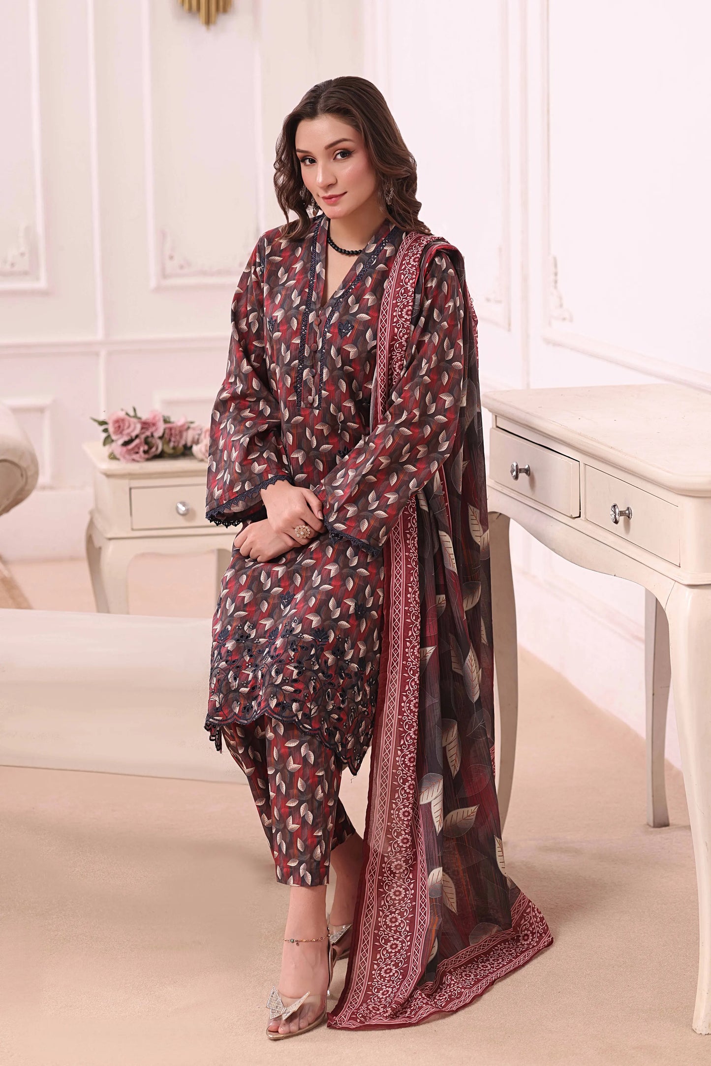 Obsidian Foliage | 3Pc Ready to Wear Heavy Chikankari Lawn