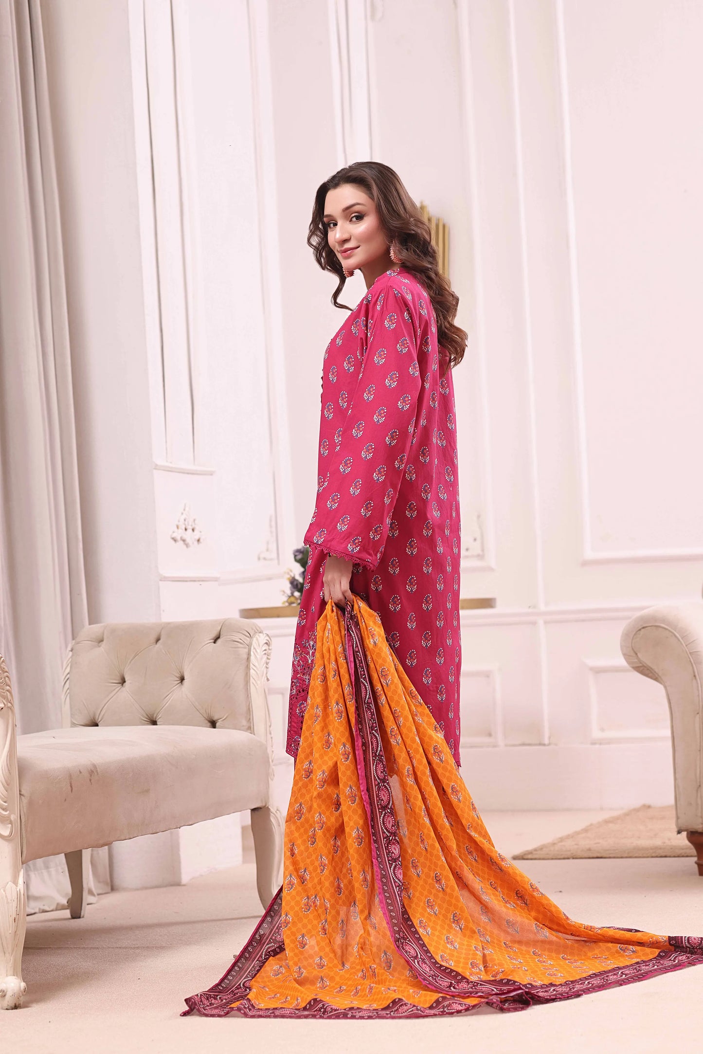 Fuchsia Fire | 3Pc Ready to Wear Heavy Chikankari Lawn