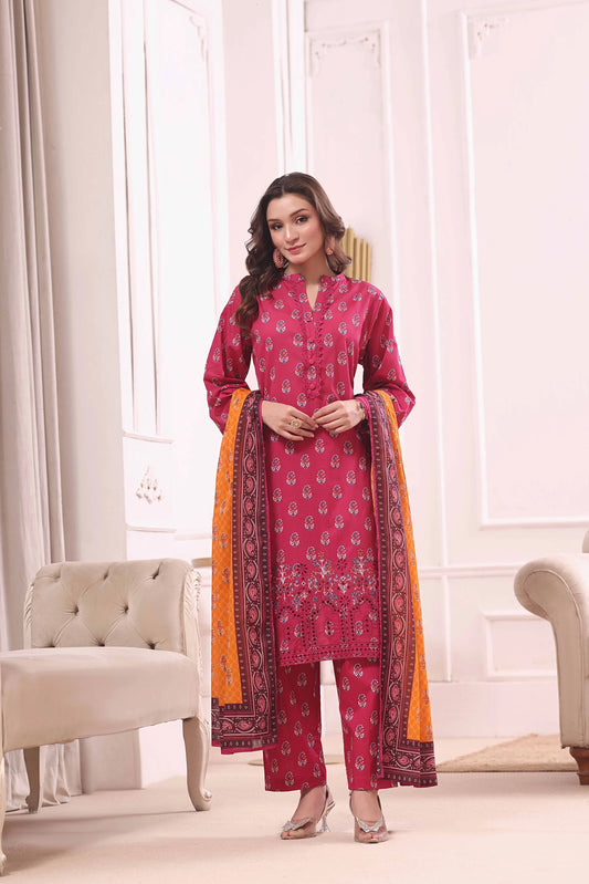 Fuchsia Fire | 3Pc Ready to Wear Heavy Chikankari Lawn