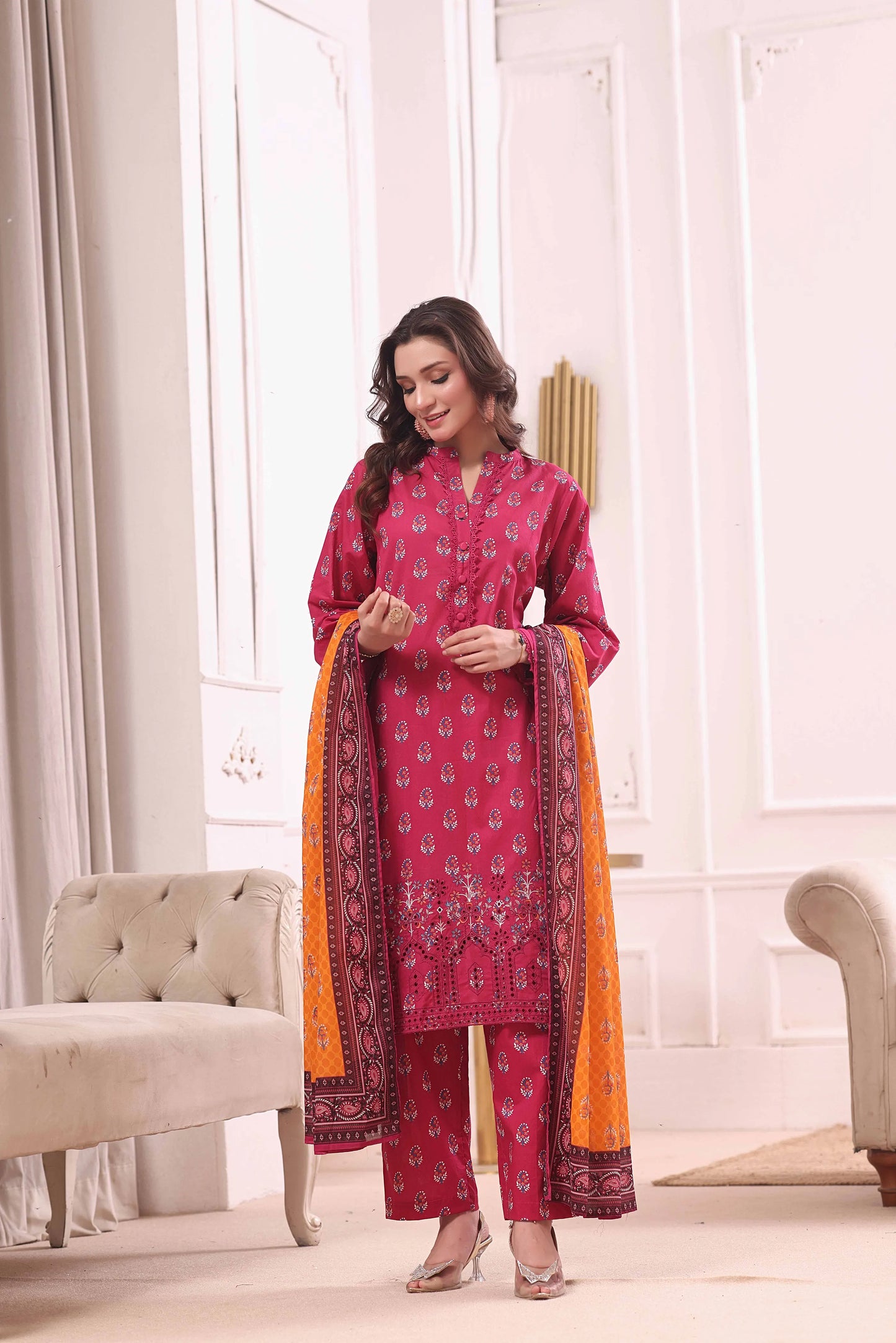 Fuchsia Fire | 3Pc Ready to Wear Heavy Chikankari Lawn