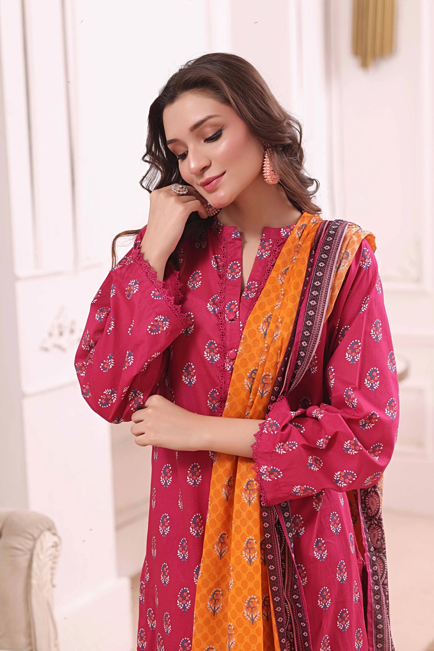 Fuchsia Fire | 3Pc Ready to Wear Heavy Chikankari Lawn