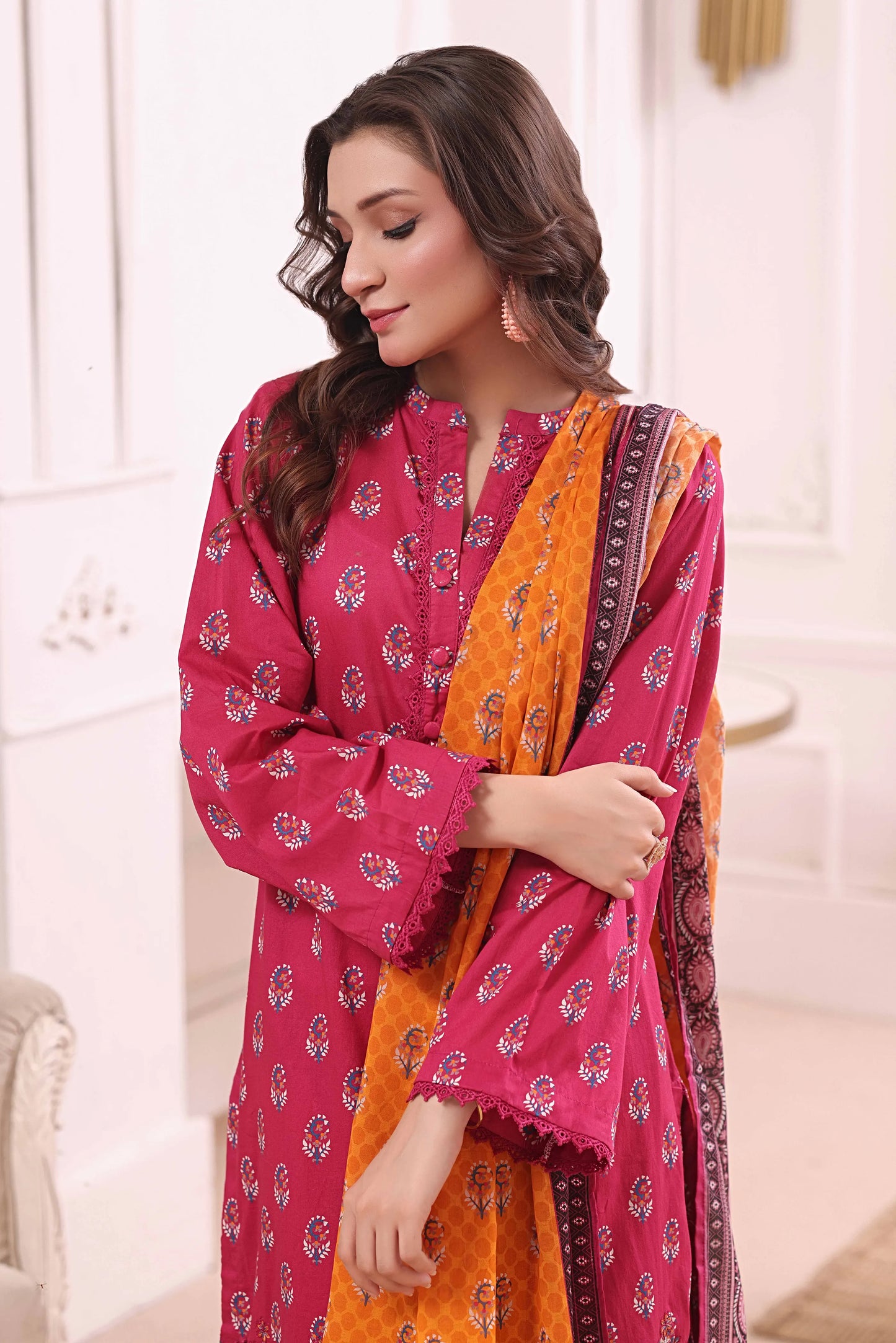 Fuchsia Fire | 3Pc Ready to Wear Heavy Chikankari Lawn
