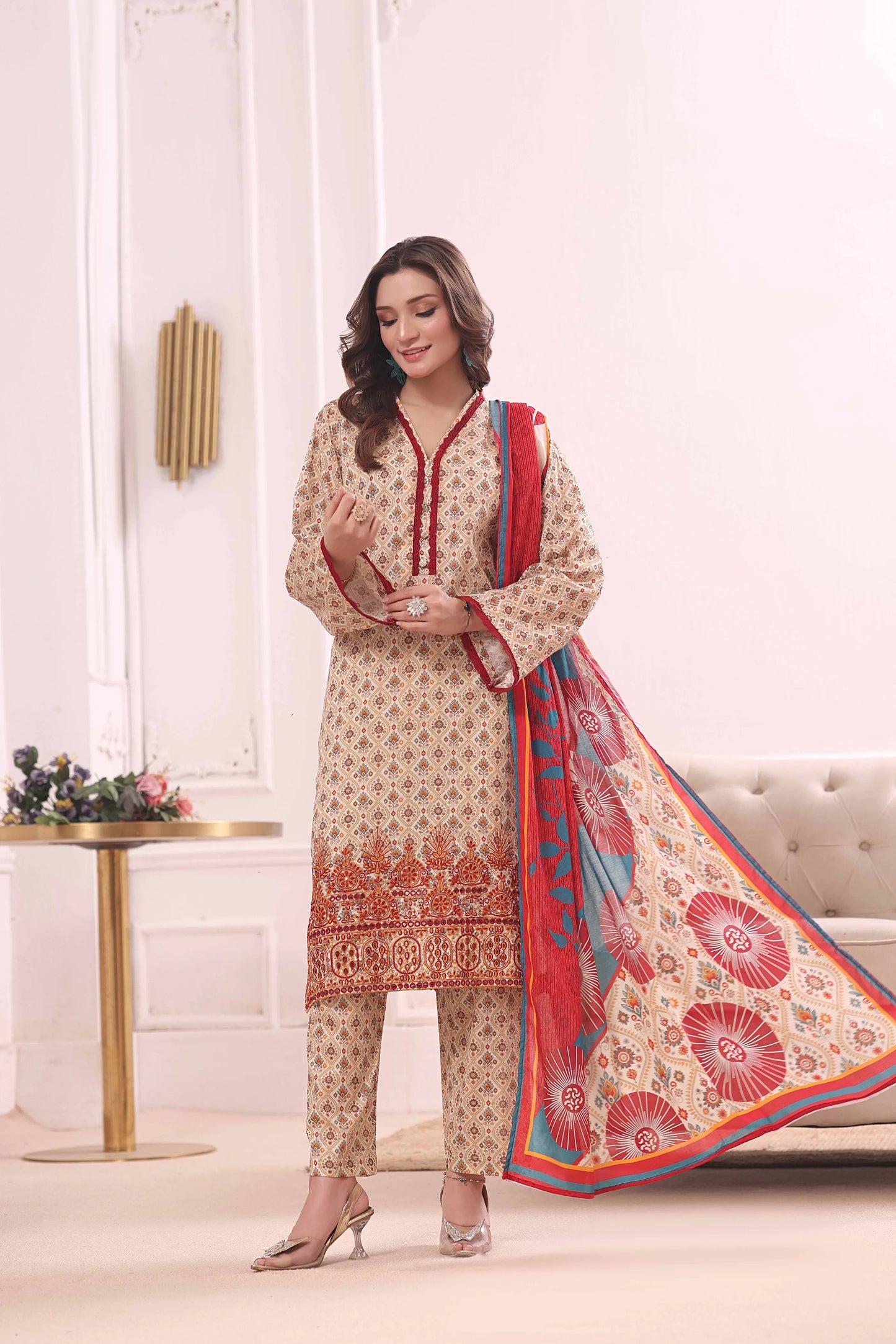 Ivory Hearth | 3Pc Ready to Wear Heavy Chikankari Lawn