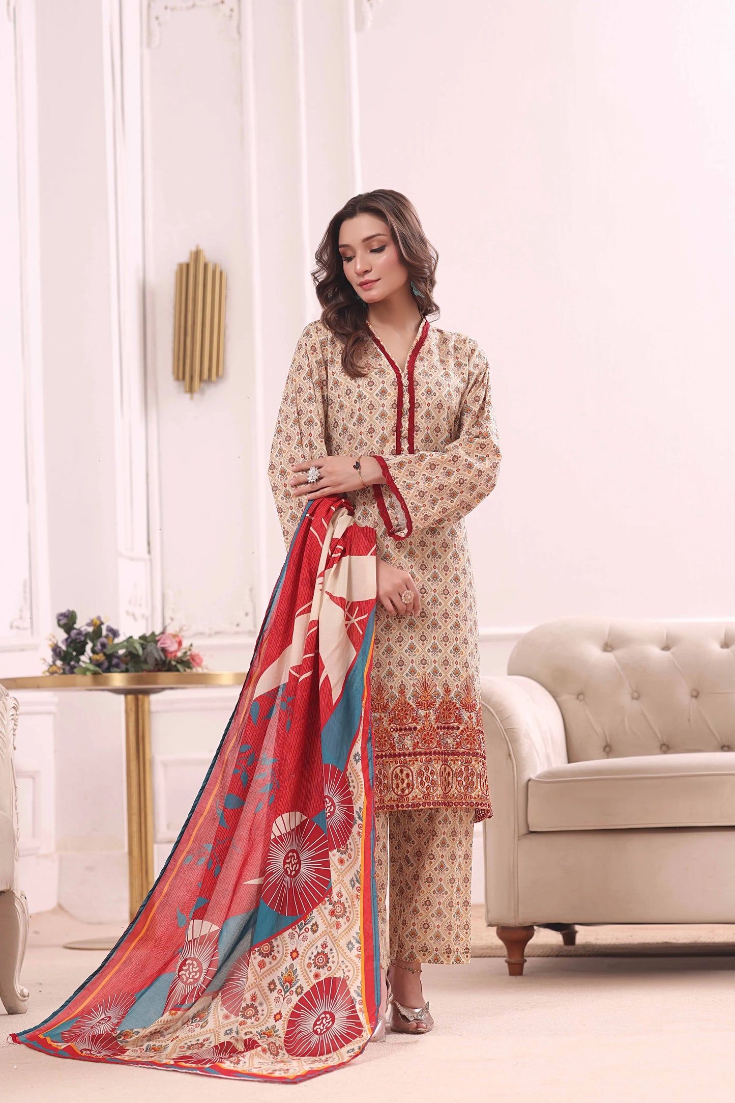 Ivory Hearth | 3Pc Ready to Wear Heavy Chikankari Lawn