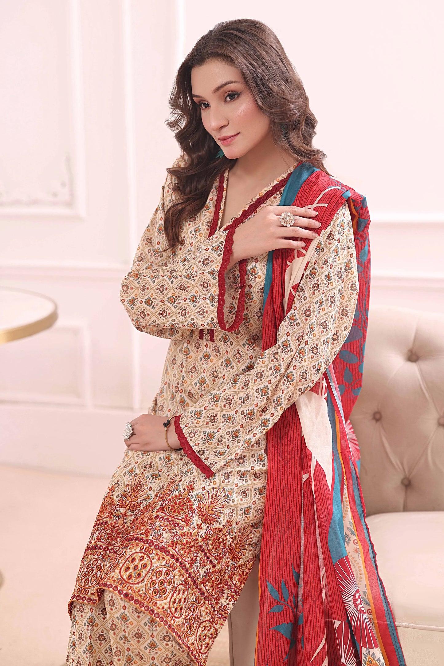 Ivory Hearth | 3Pc Ready to Wear Heavy Chikankari Lawn