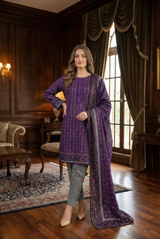 Amethyst Muse | 3Pc Luxury Digital Printed Lawn
