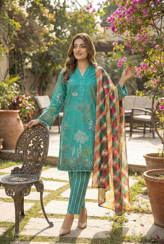Turquoise Terrace | 3Pc Luxury Digital Printed Lawn