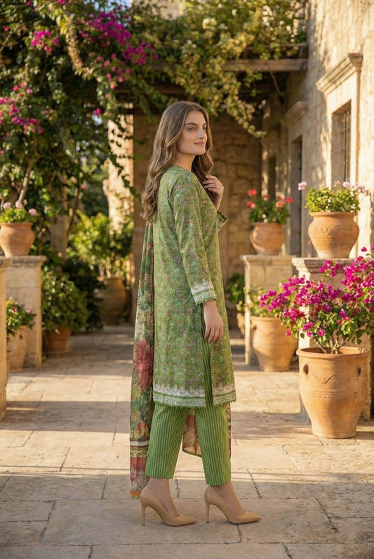Sage Meadow | 3Pc Luxury Digital Printed Lawn