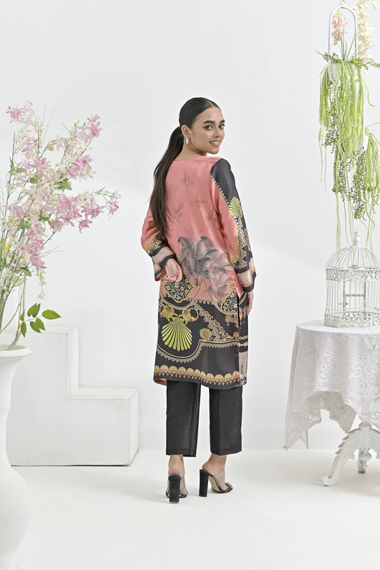 Gilded Charcoal | Ready-to-Wear Digital Printed Charmuse Silk