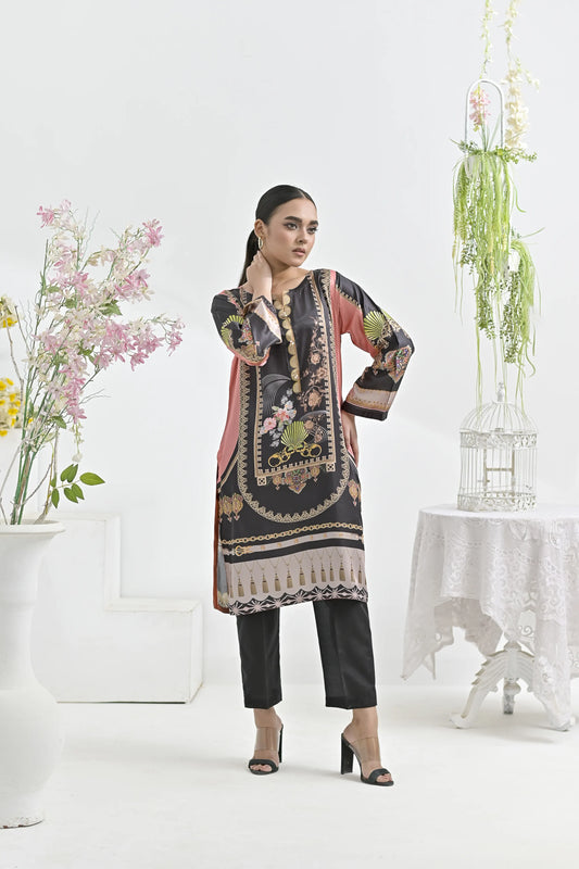 Gilded Charcoal | Ready-to-Wear Digital Printed Charmuse Silk