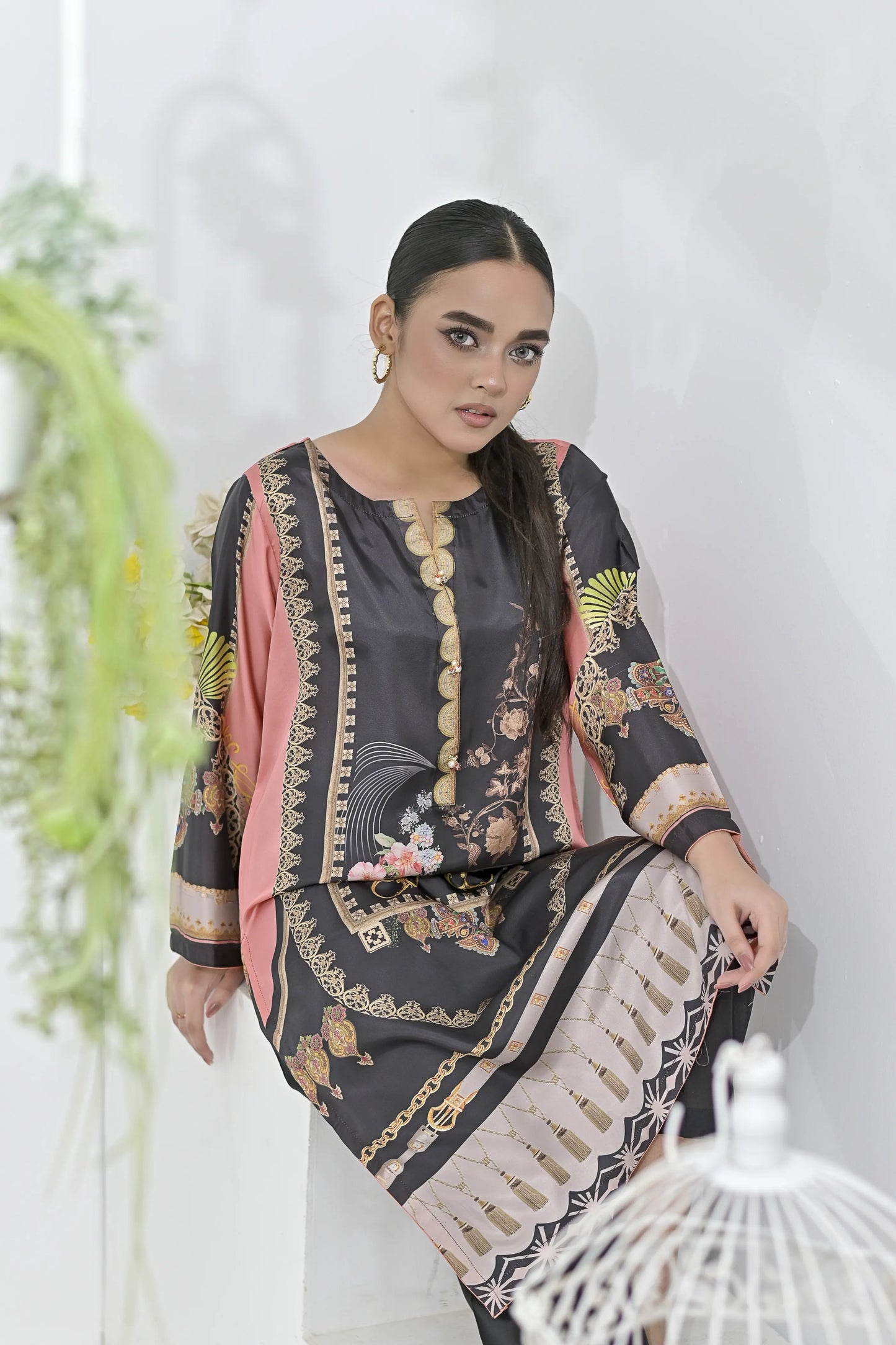 Gilded Charcoal | Ready-to-Wear Digital Printed Charmuse Silk