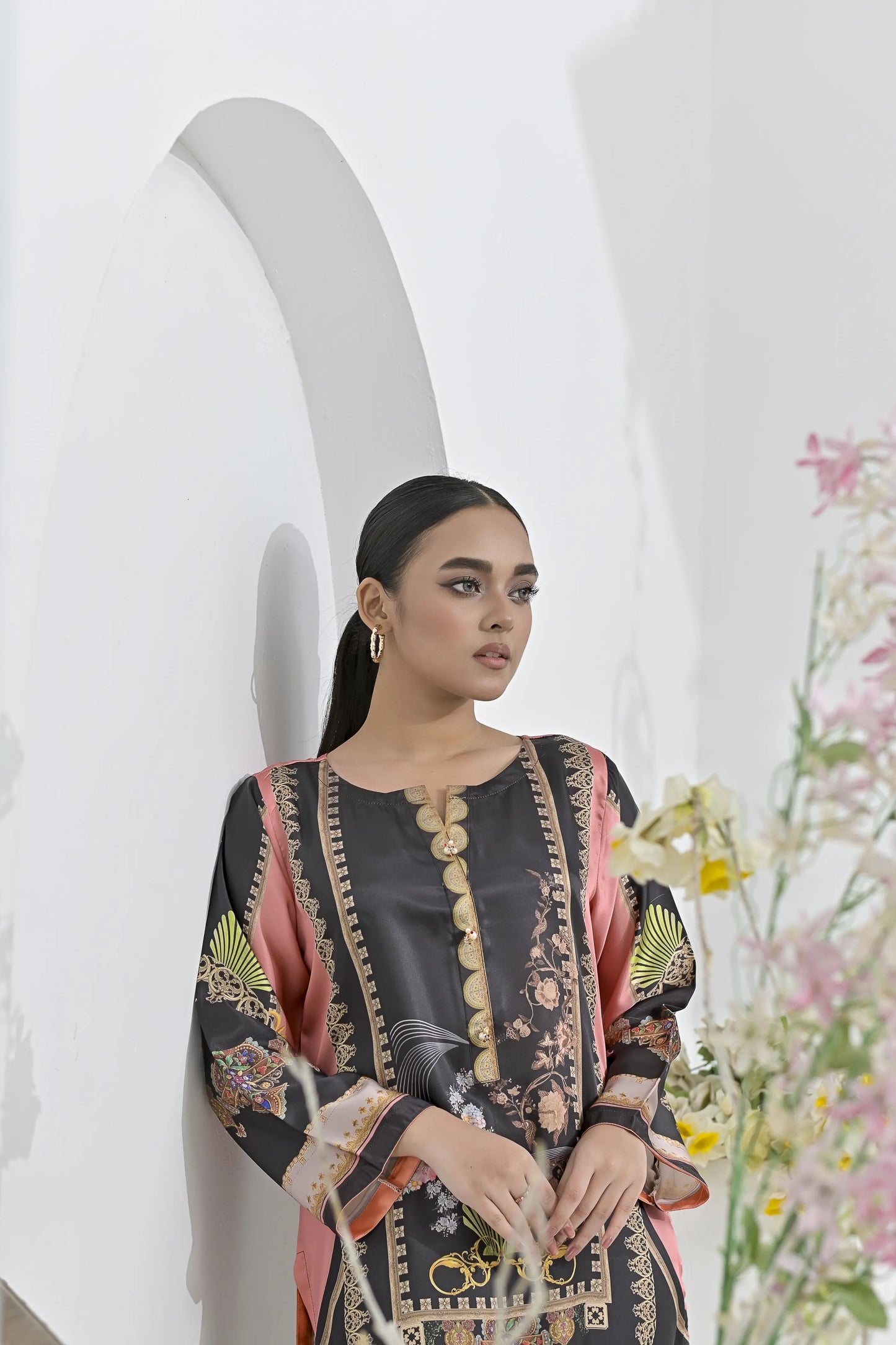 Gilded Charcoal | Ready-to-Wear Digital Printed Charmuse Silk