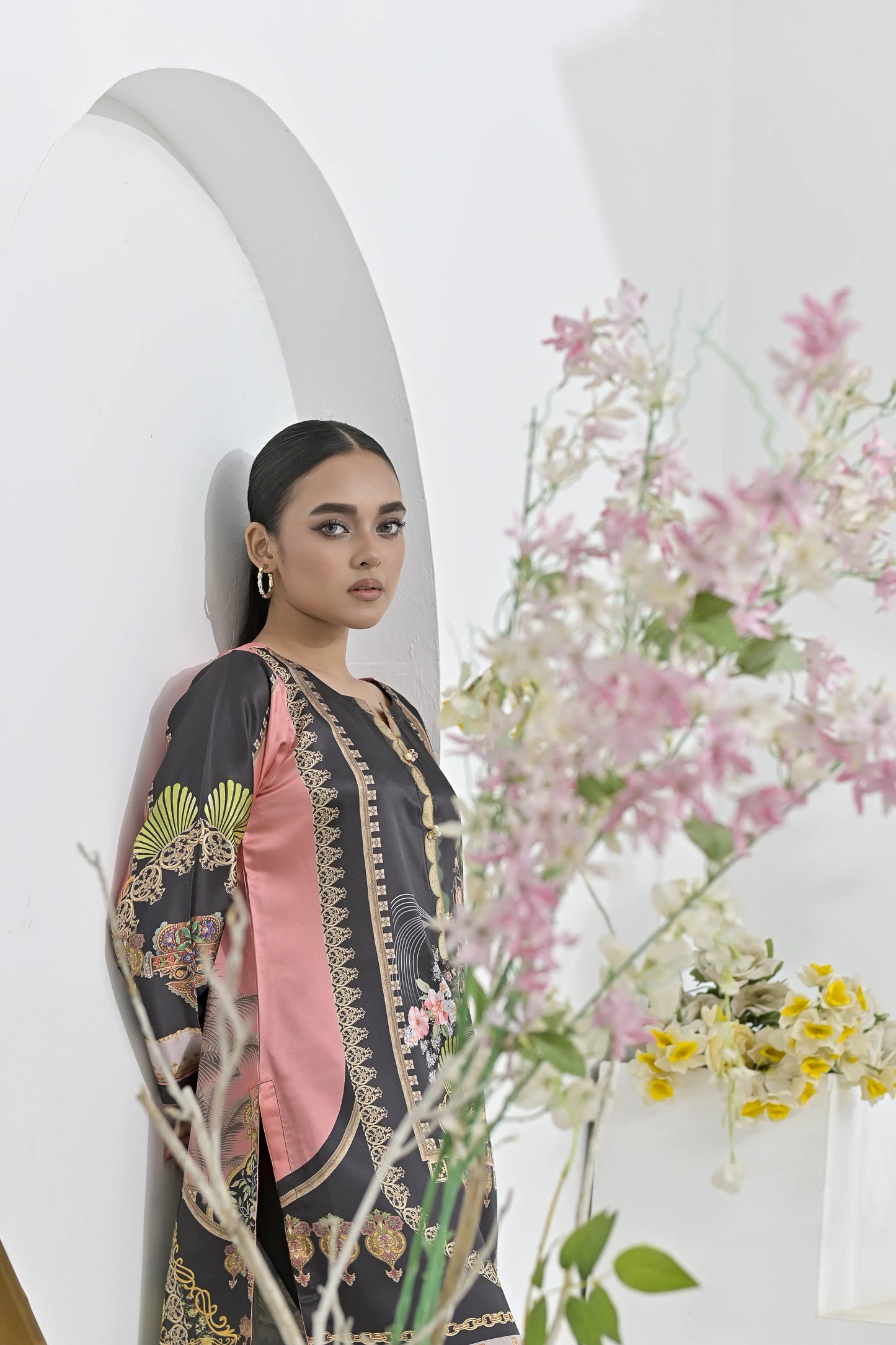 Gilded Charcoal | Ready-to-Wear Digital Printed Charmuse Silk