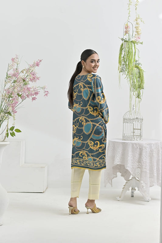 Teal Treasure | Ready-to-Wear Digital Printed Charmuse Silk
