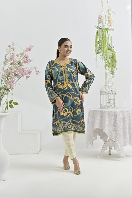 Teal Treasure | Ready-to-Wear Digital Printed Charmuse Silk
