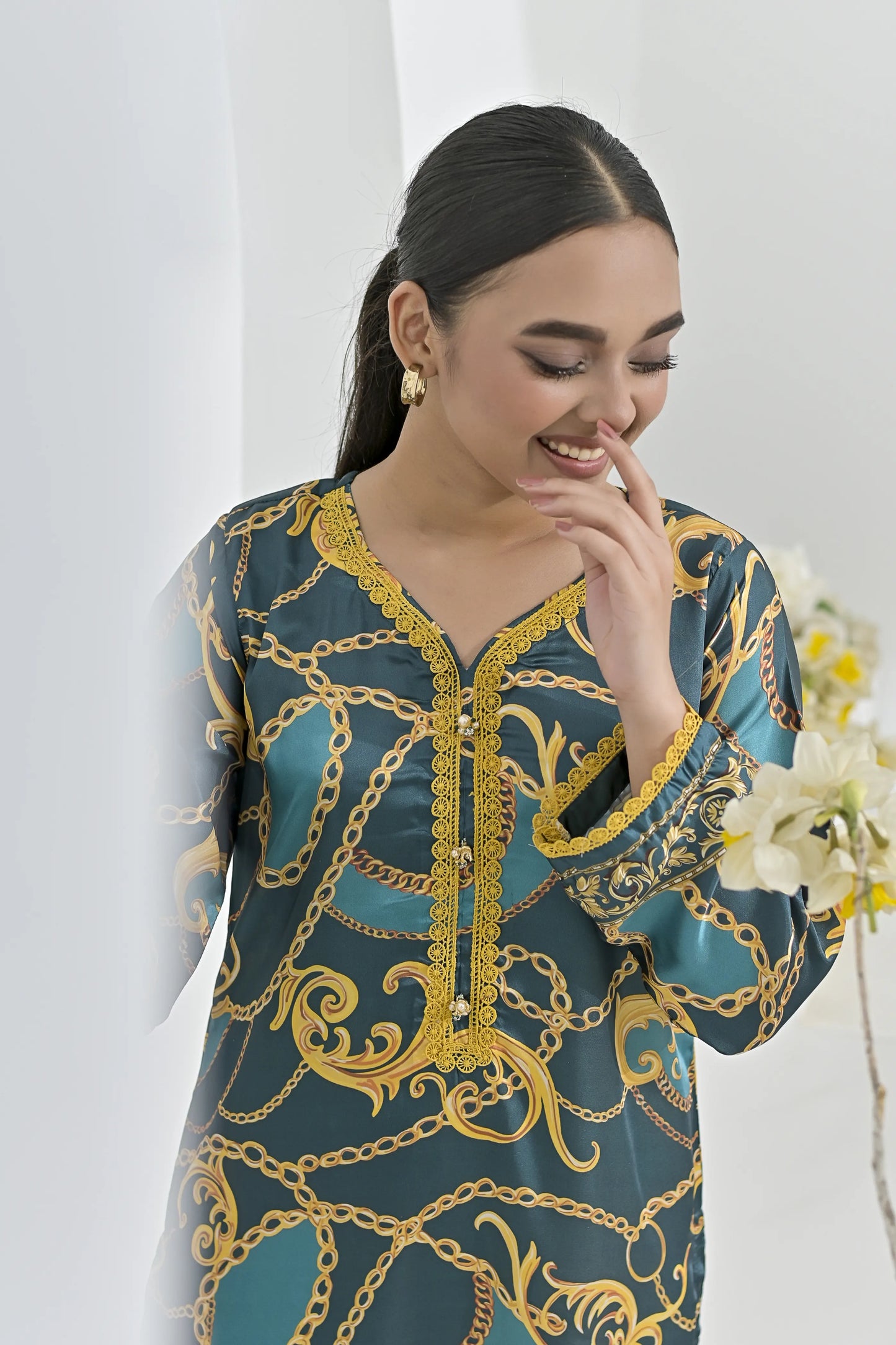 Teal Treasure | Ready-to-Wear Digital Printed Charmuse Silk