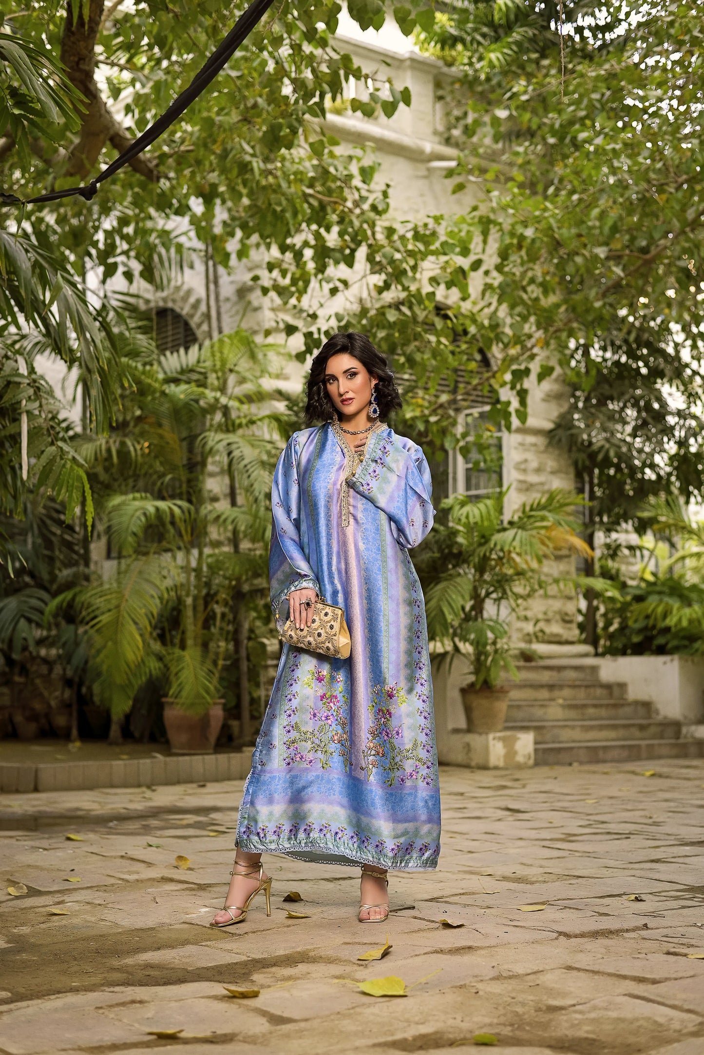 Moonlit Blush | Printed Silk Long Shirt