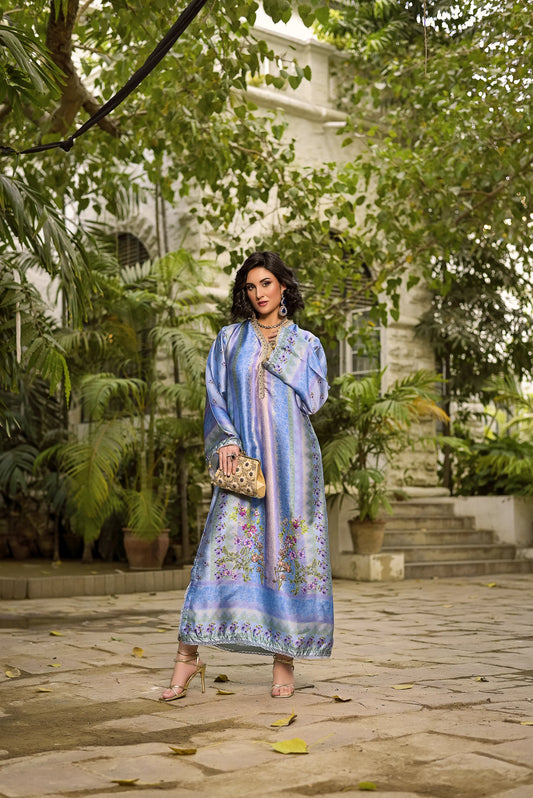 Moonlit Blush | Printed Silk Long Shirt