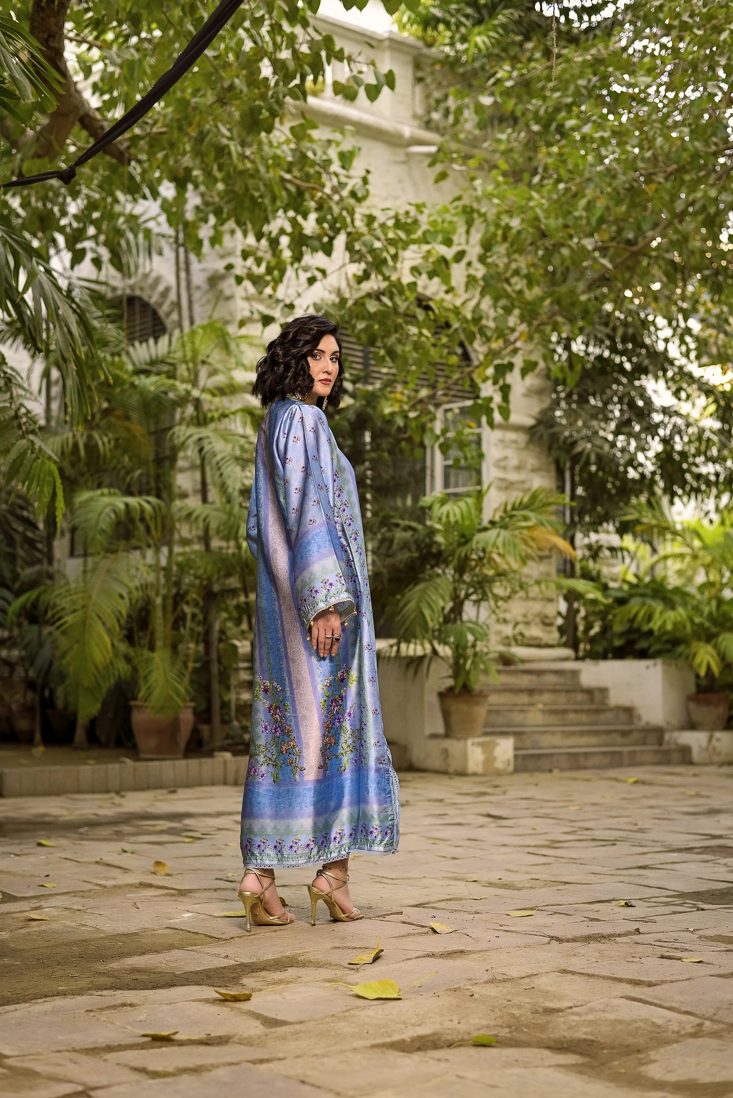 Moonlit Blush | Printed Silk Long Shirt