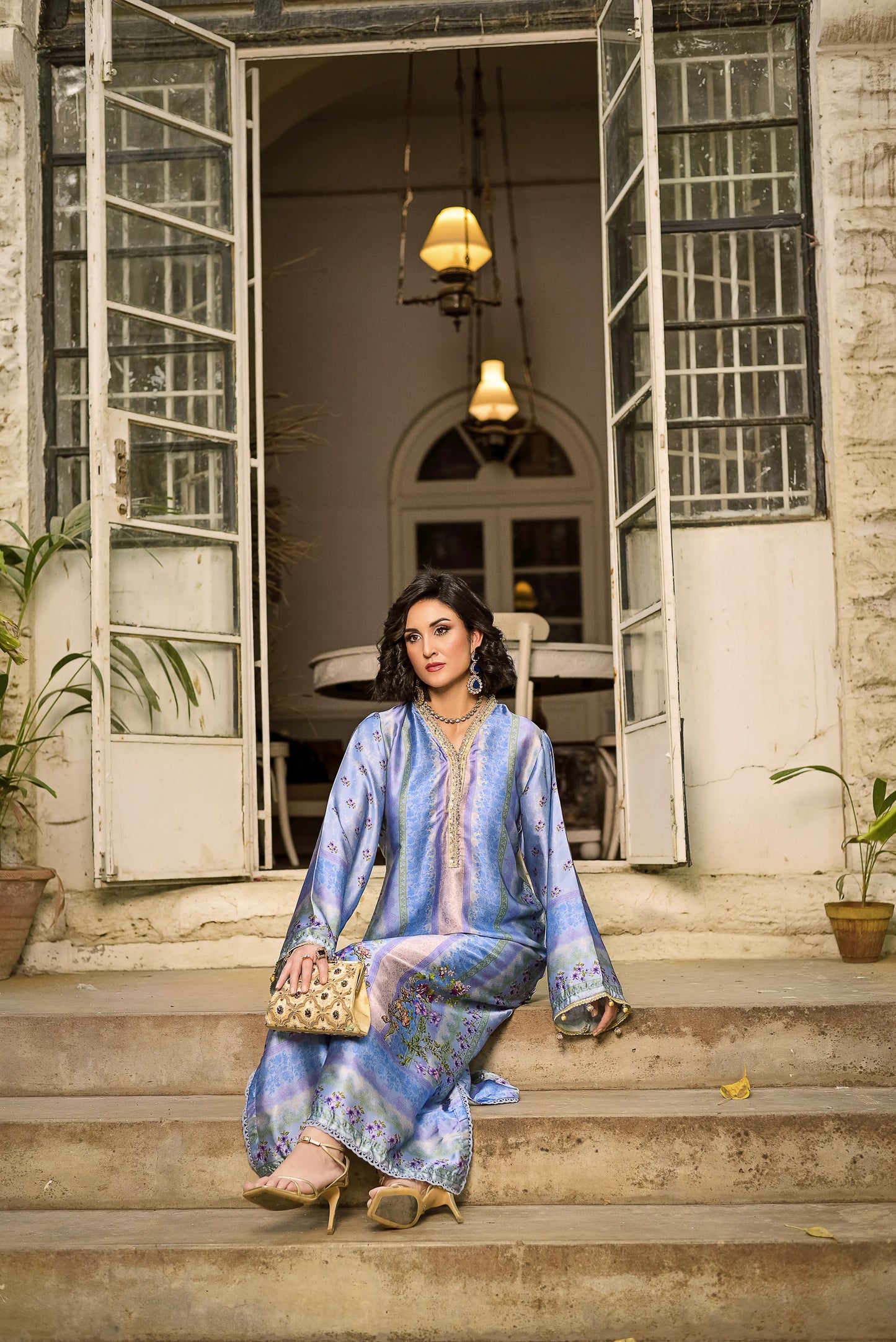 Moonlit Blush | Printed Silk Long Shirt