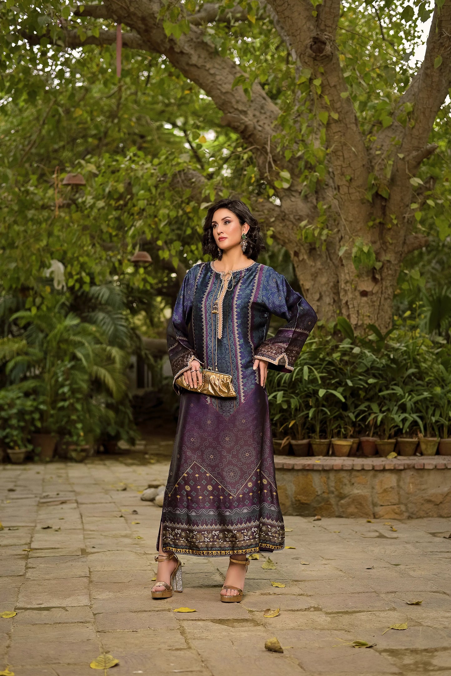 Midnight Bloom | Printed Silk Long Shirt