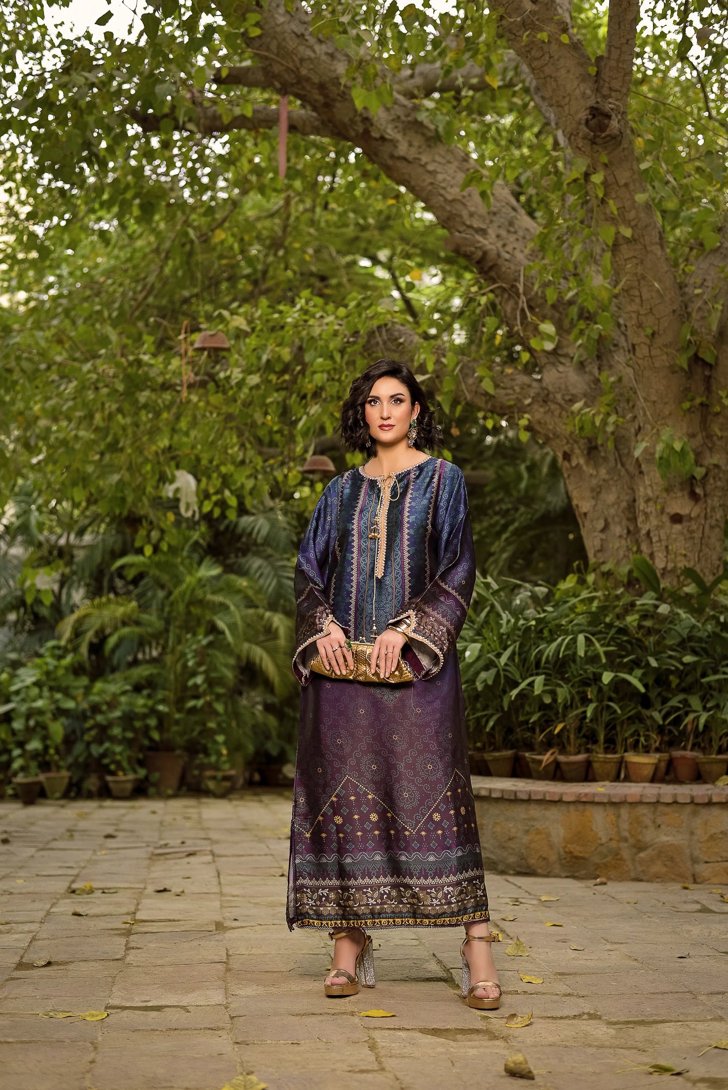 Midnight Bloom | Printed Silk Long Shirt