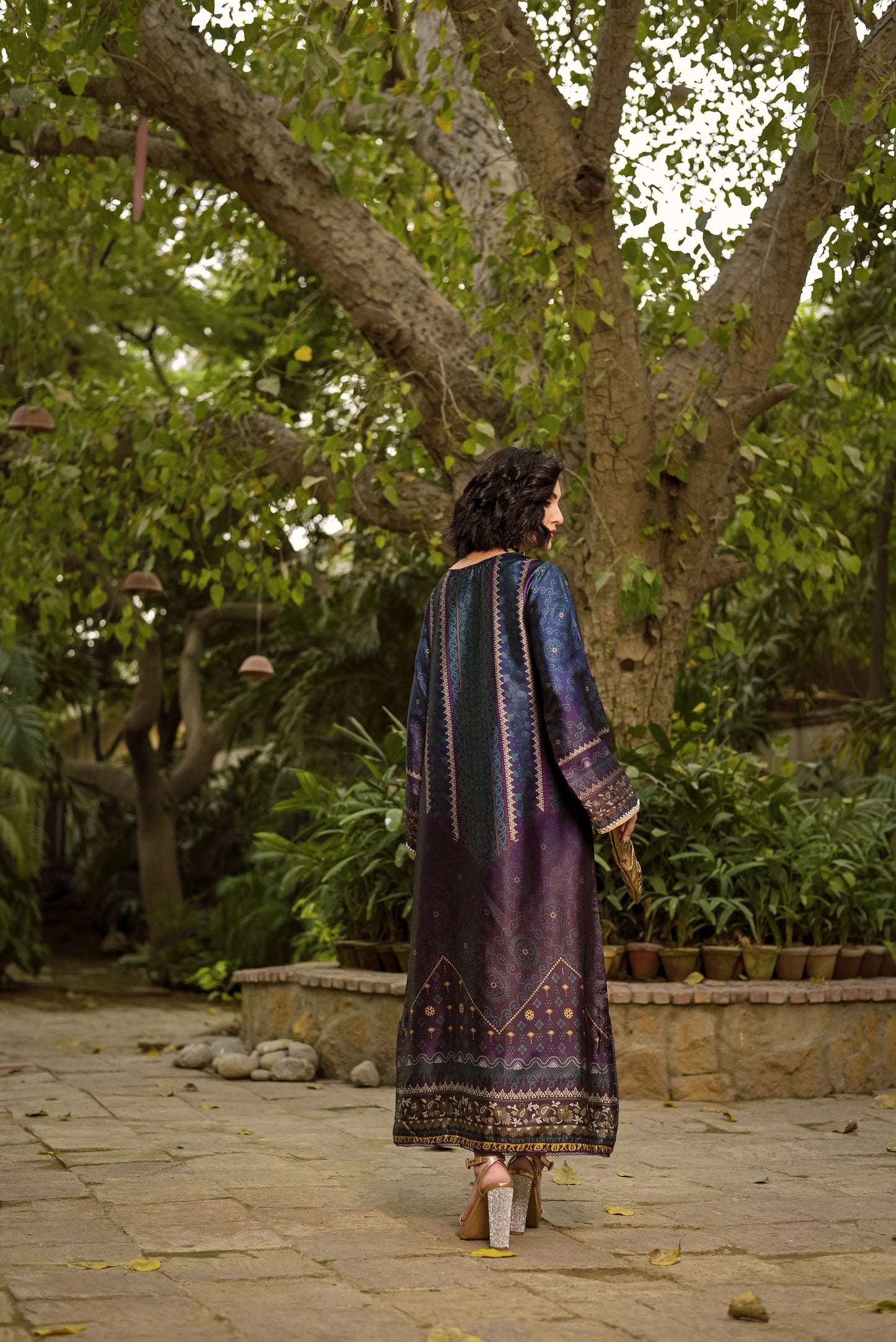 Midnight Bloom | Printed Silk Long Shirt