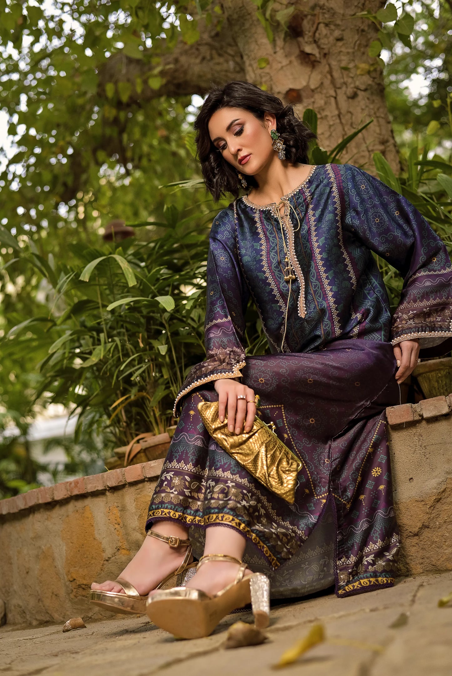 Midnight Bloom | Printed Silk Long Shirt
