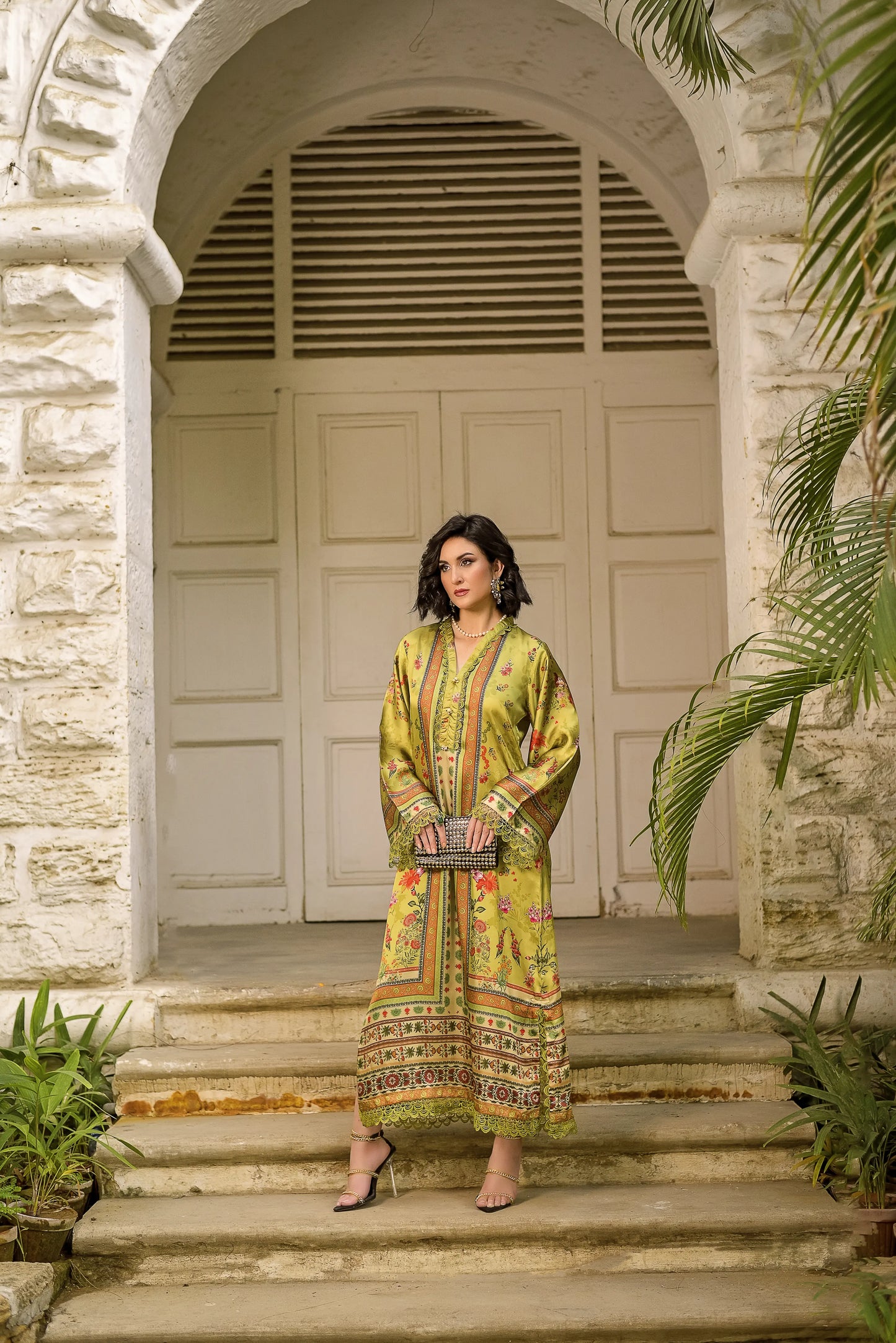 Golden Gleam | Printed Silk Long Shirt