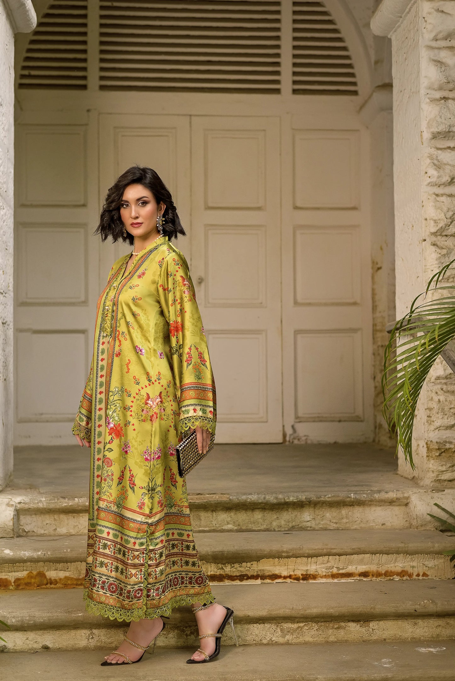 Golden Gleam | Printed Silk Long Shirt