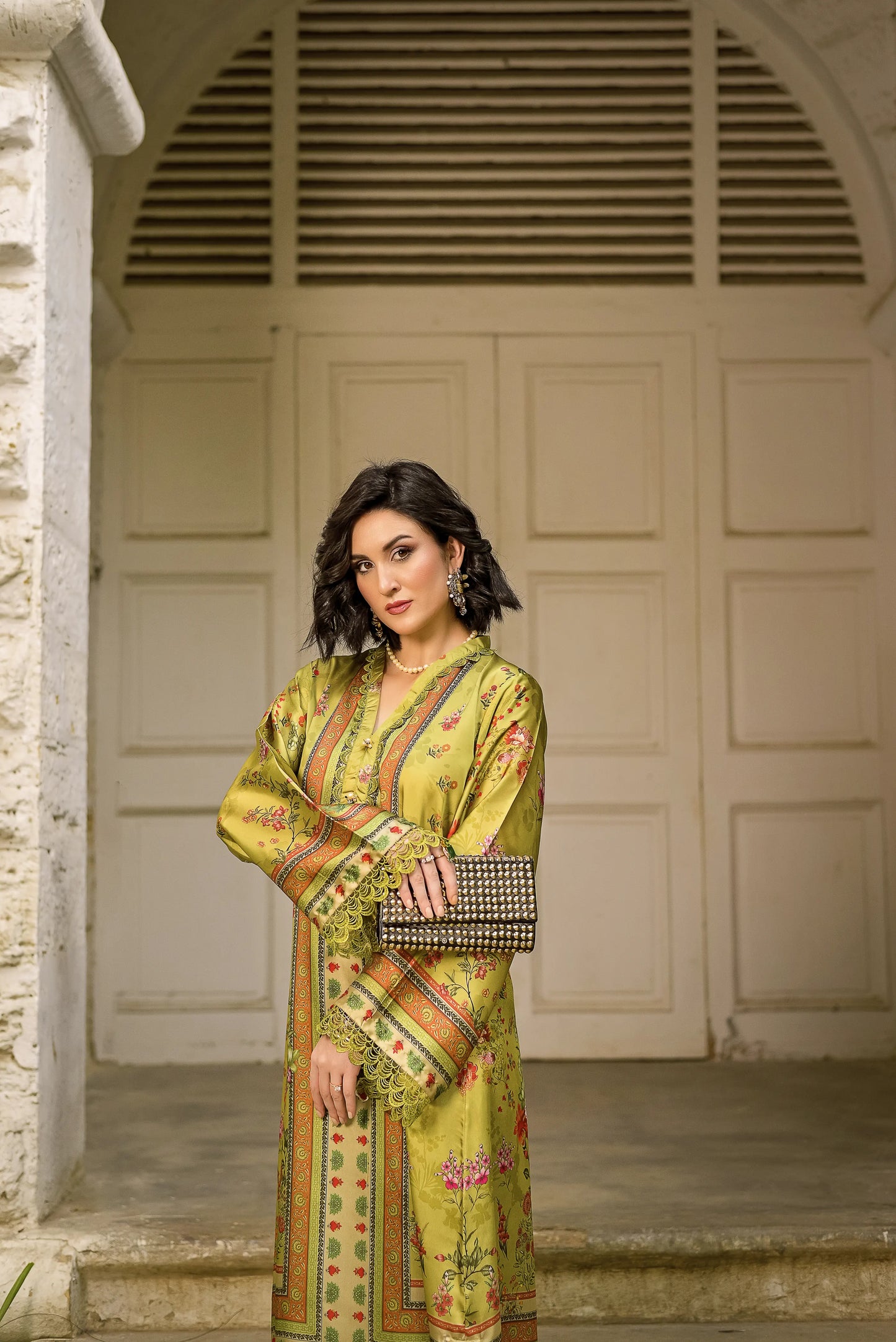 Golden Gleam | Printed Silk Long Shirt