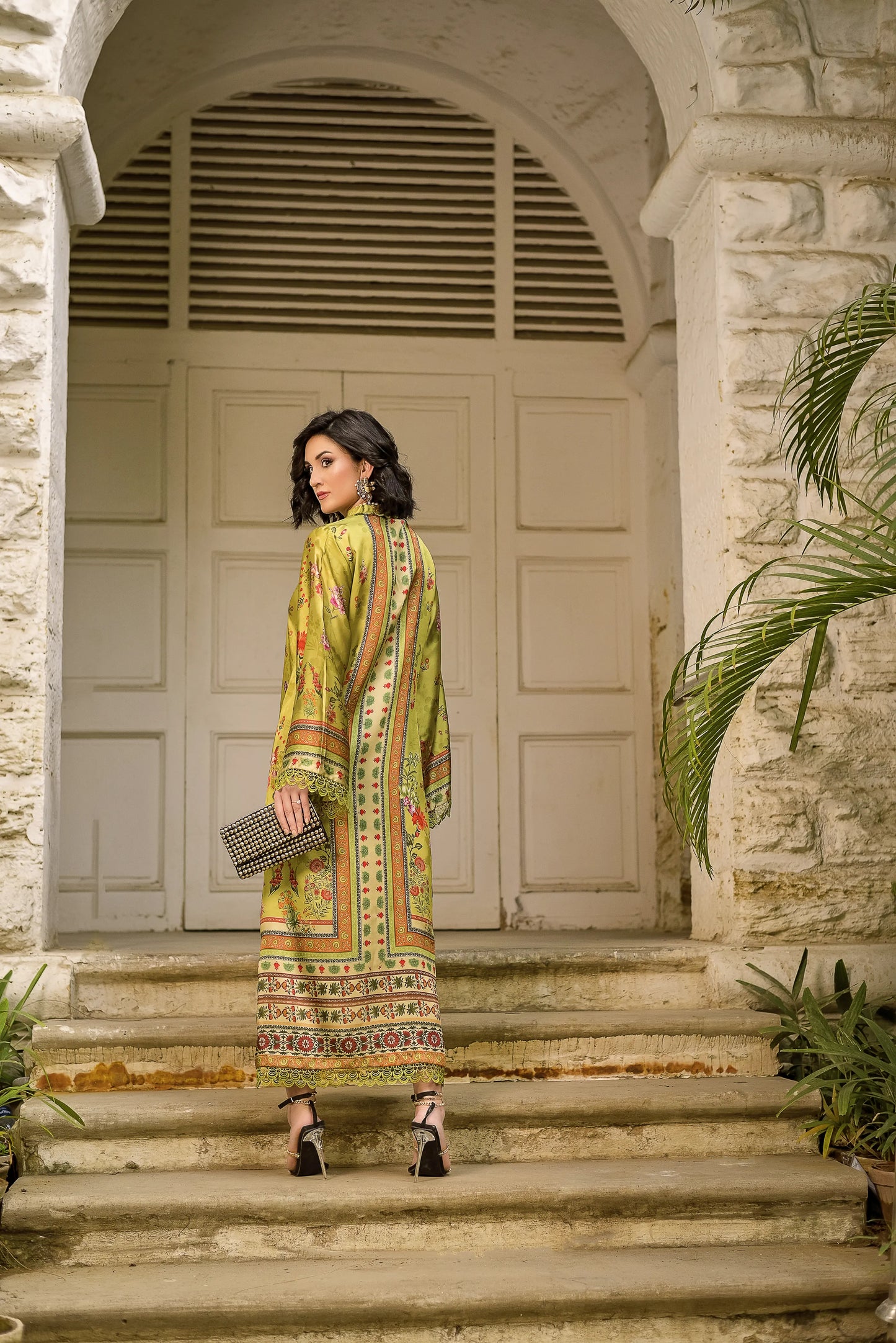 Golden Gleam | Printed Silk Long Shirt