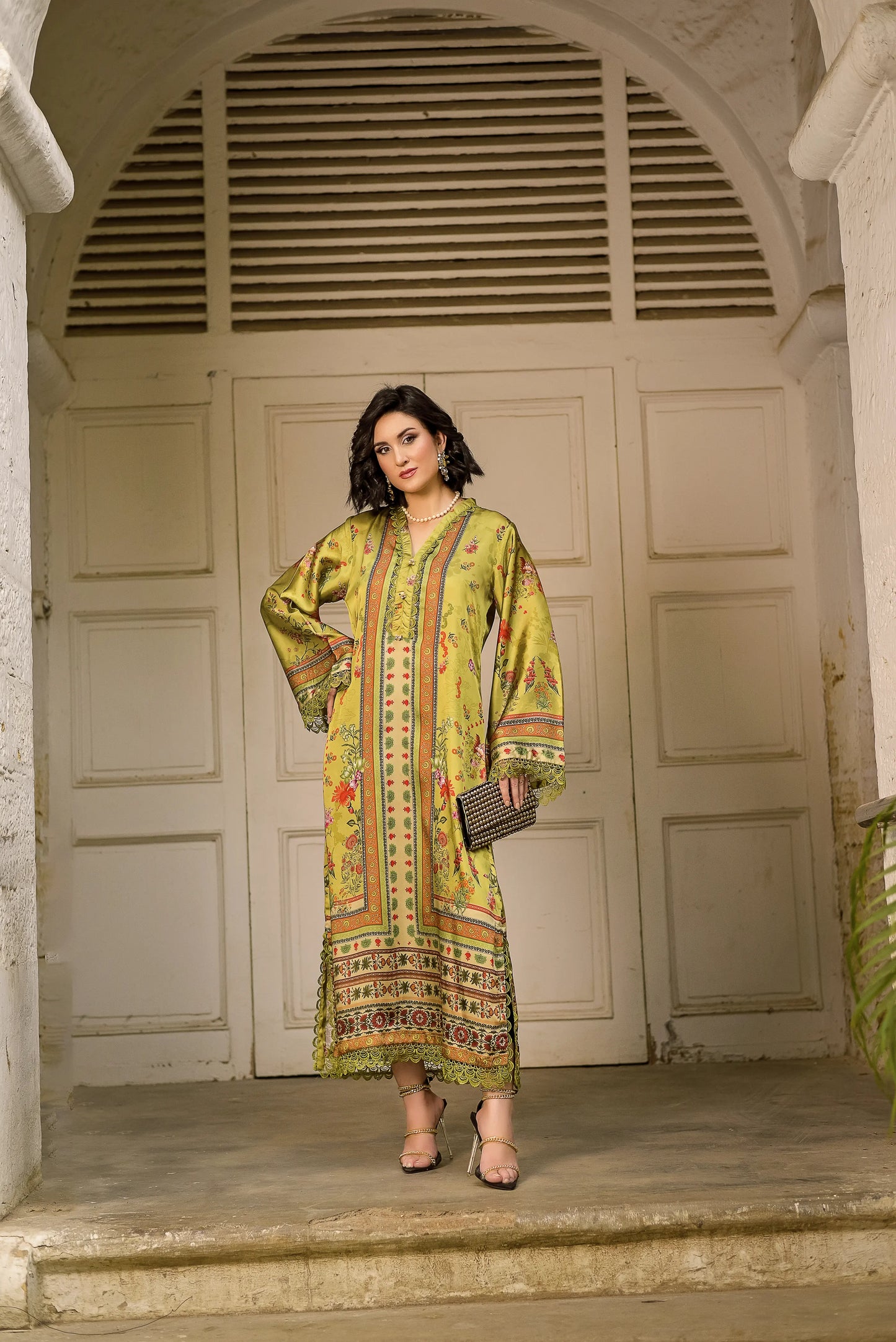 Golden Gleam | Printed Silk Long Shirt