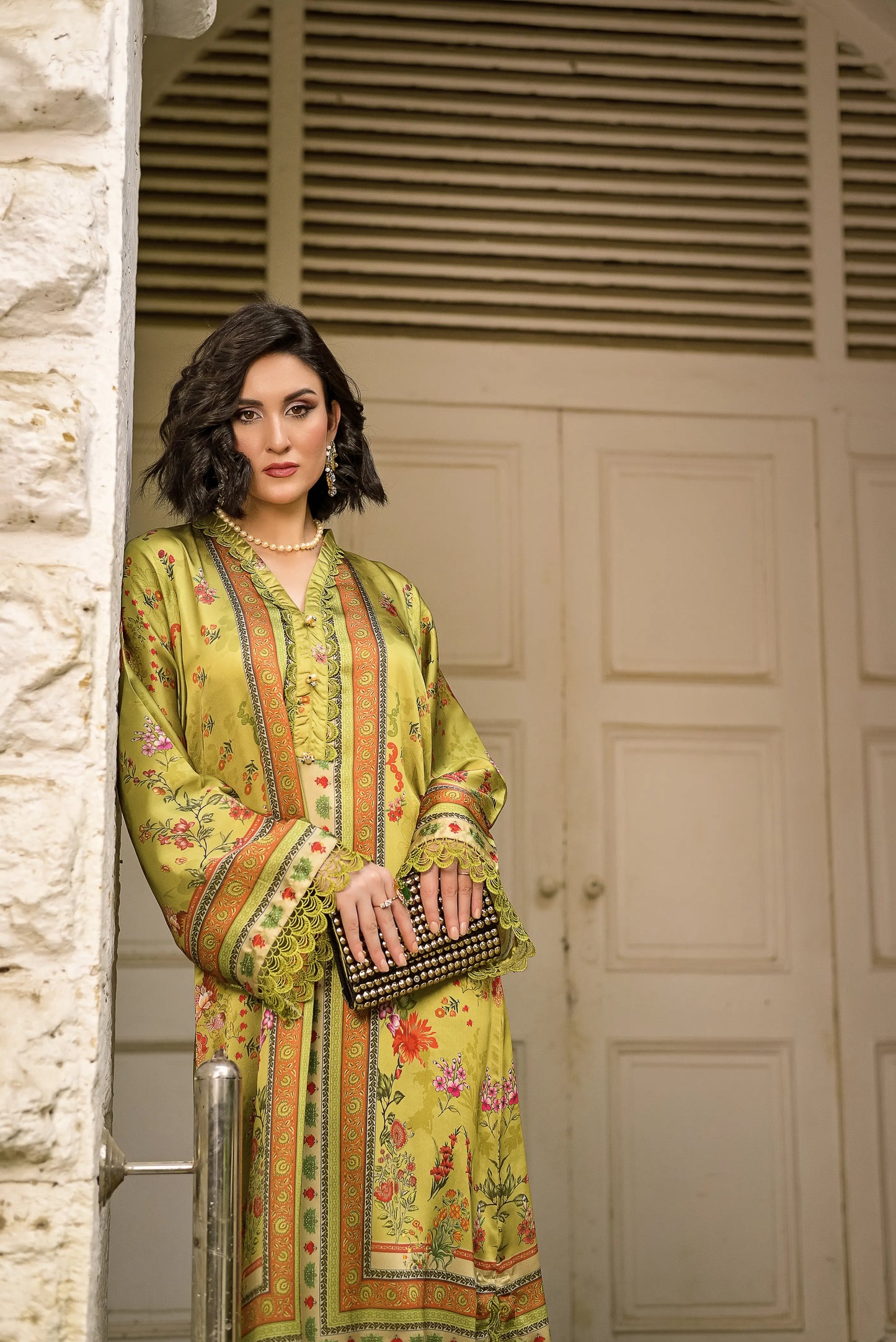 Golden Gleam | Printed Silk Long Shirt