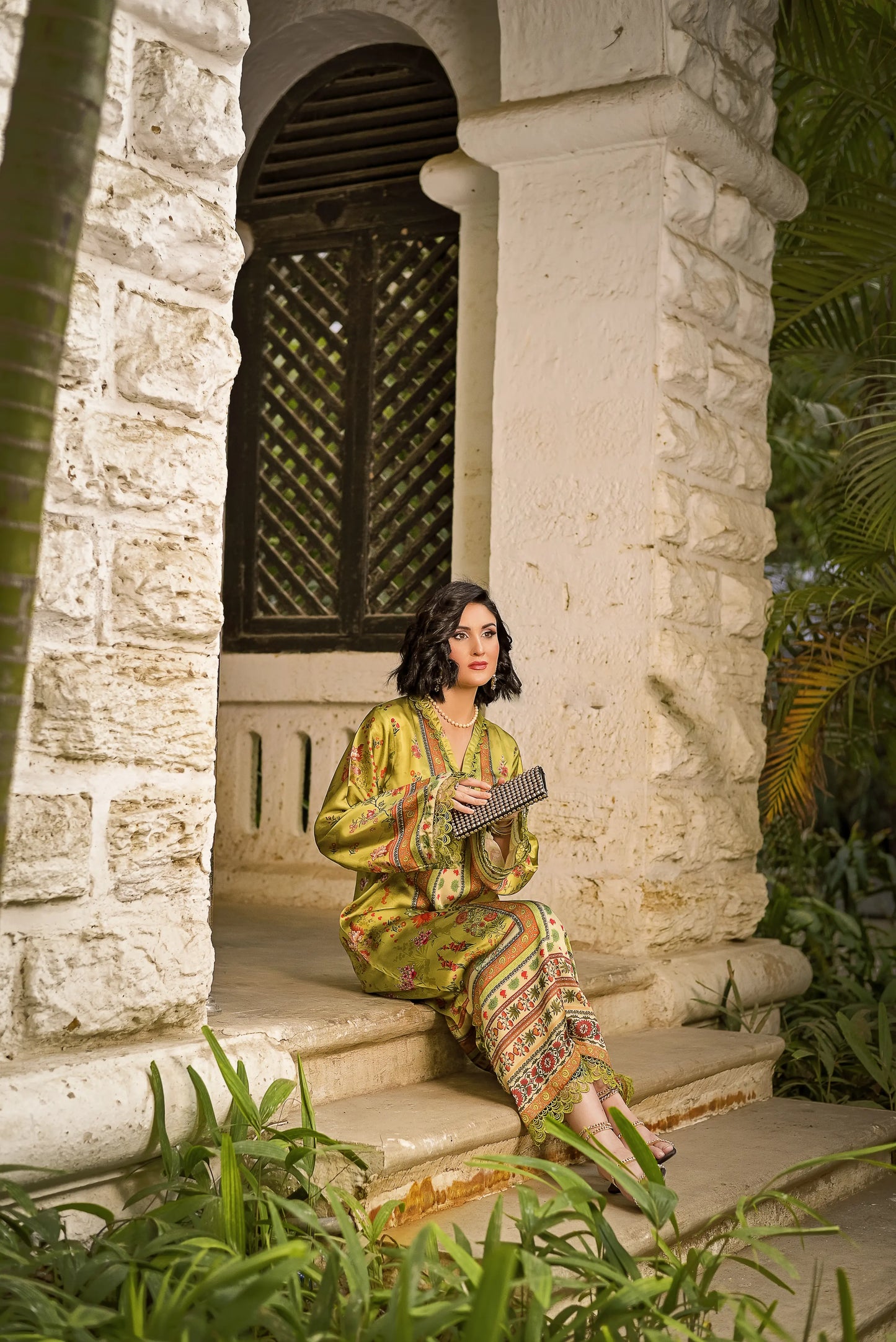 Golden Gleam | Printed Silk Long Shirt