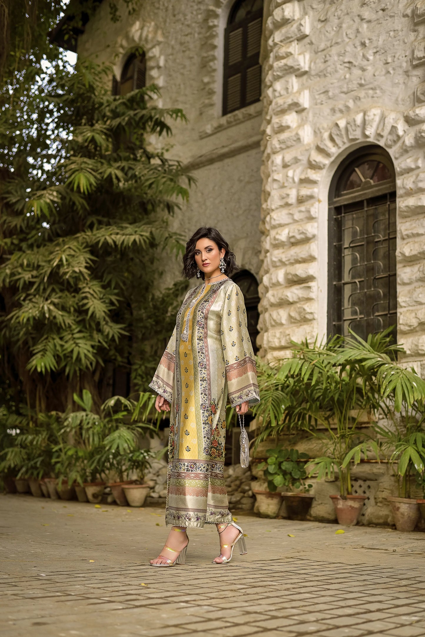 Sandstone Grace | Printed Silk Long Shirt