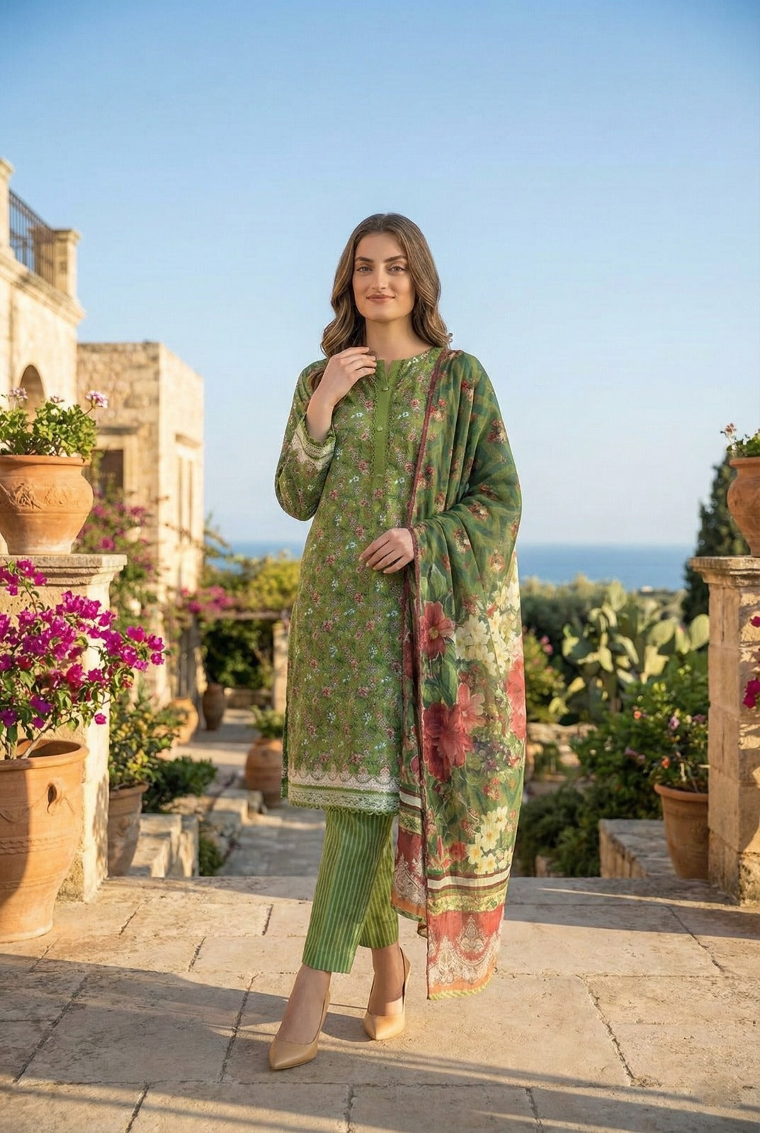 Sage Meadow | 3Pc Luxury Digital Printed Lawn